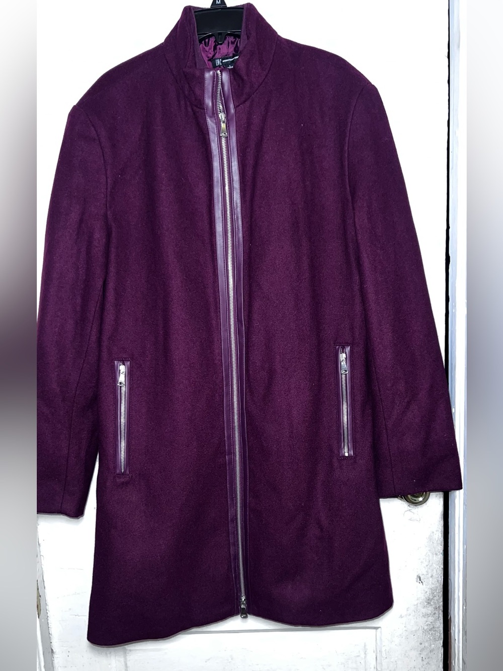 INC International Concepts Plum Zip-Front Wool-Blend Pea Coat